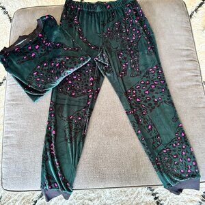 Simply Vera Green Cheetah Velour Jogger Set
